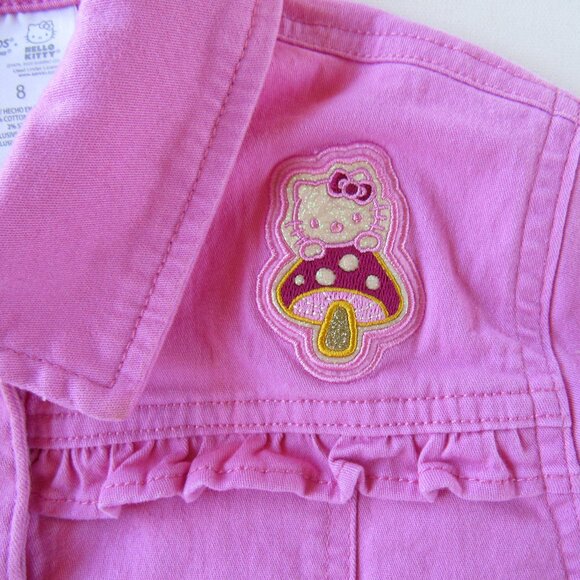Hello Kitty Girl's Pink Collared Snap Button Light Denim Jean Jacket Size 8 - Picture 4 of 8